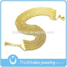 TKB-JB0171 Gorgeous gold women's jewel with eight box shape chains and a tiny bell 316L stainless steel bracelets & bangles